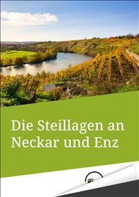 Das Coverbild der Broschüre zeigt herbstliche Steillagen mit bunten Weinstöcken. Durch die Bildmitte fließt ein Fluss. 
